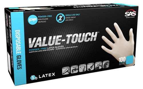 SAS Safety Value-Touch Powder-Free Latex Disposable Gloves - 5 Mil - 100bx