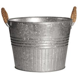 Planter With Rope Handles, Round, Galvanized Metal, 10-In.