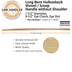 Seymour Link Handle 54" bent hollowback Shovel/scoop Handle, without shoulder, 1-1/2" diameter, 9-1/2" chuck